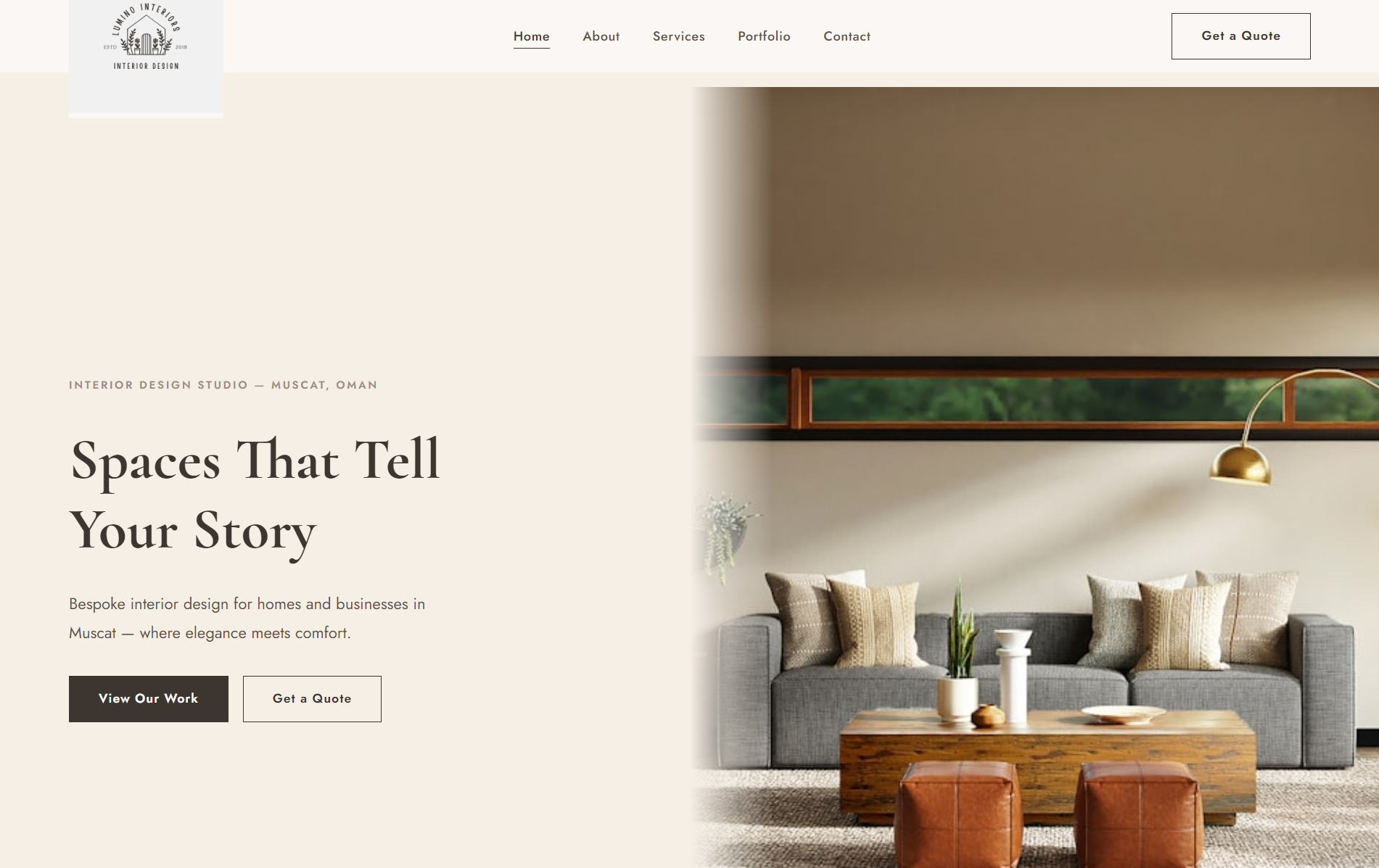 Lumino Interiors website screenshot