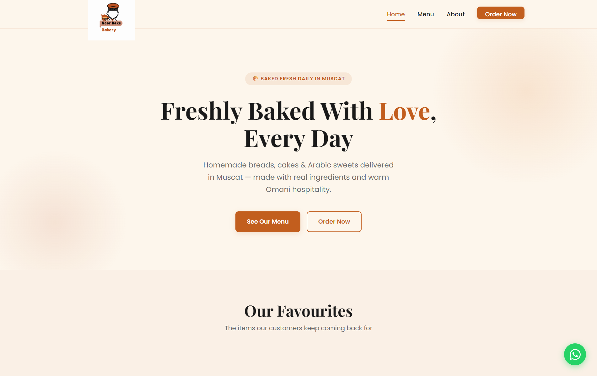Noor Bake Bakery website screenshot